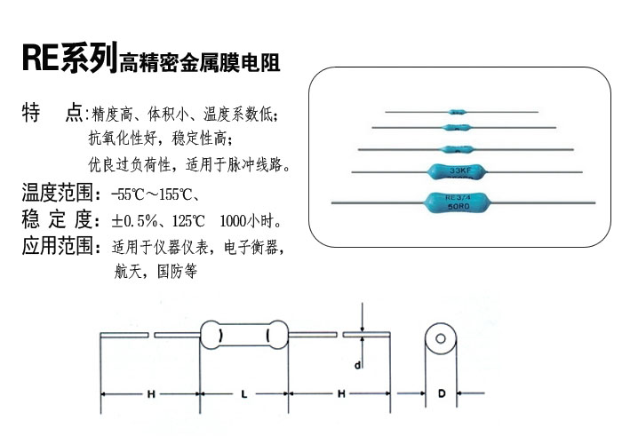 RE精密金属膜电阻,精密金属膜电阻,高精密电阻,金属膜电阻